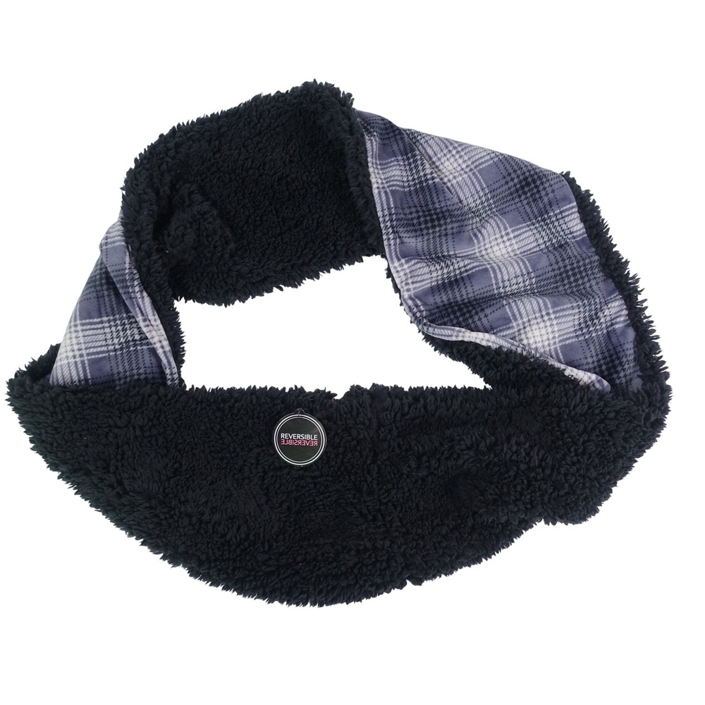 Cuddl Duds Reversible Infinity Scarf Black Sherpa Gray Plaid Velour One Size